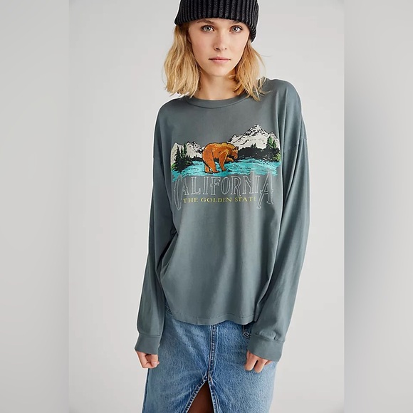 Daydreamer Women’s California Golden State Graphic Long Sleeve Tee Shirt Grey M - Picture 1 of 11